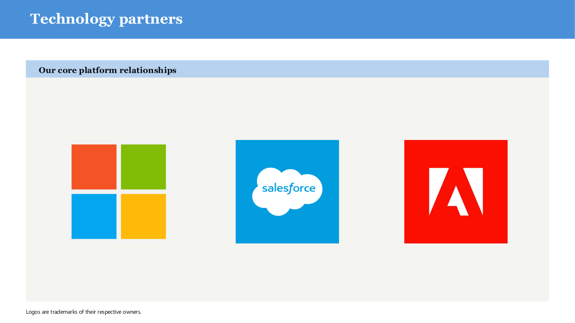 Output: a house-brand slide with the Microsoft, Salesforce, and Adobe logos in a clean row