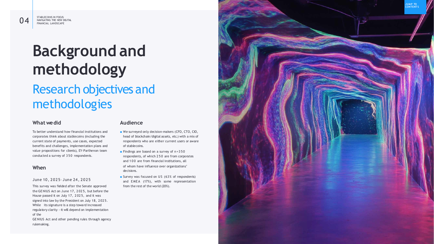Background and methodology page with photo panel, a text page PowerPoint slide template
