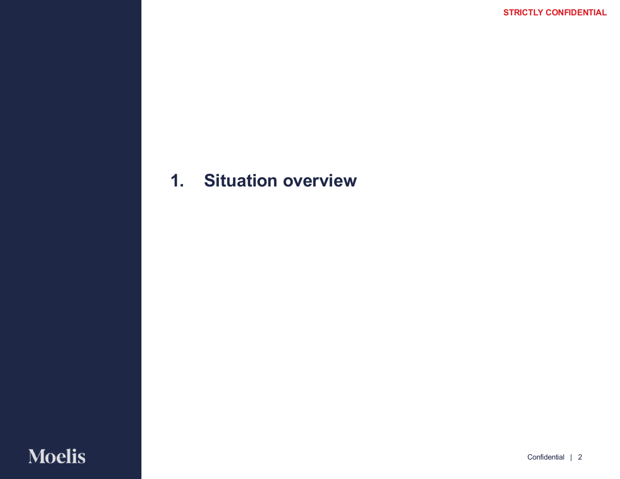 Numbered section divider with a navy side panel, a divider PowerPoint slide template
