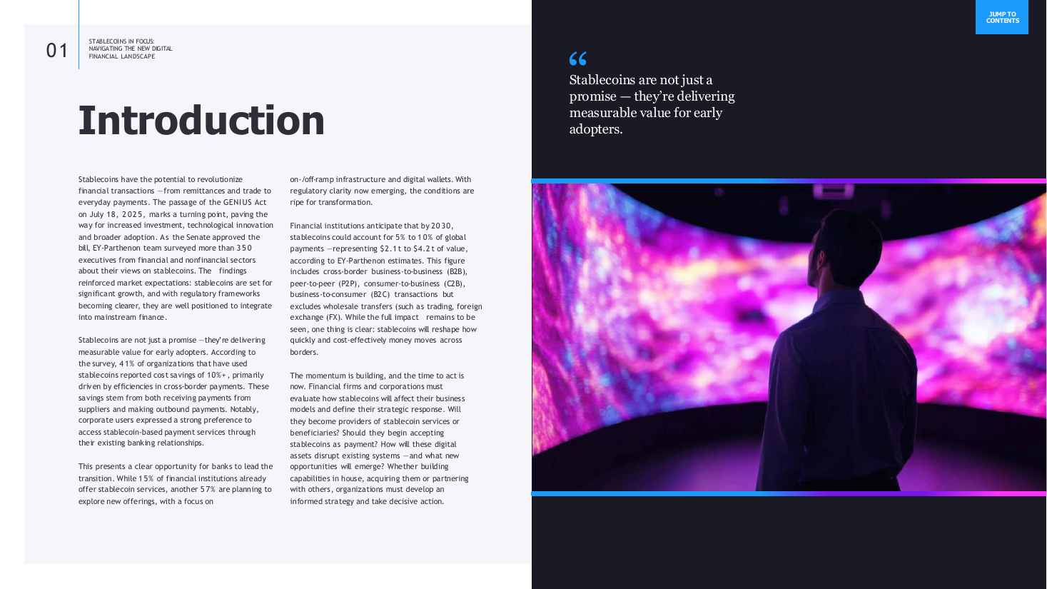 Section introduction with two-column essay and pull quote, a text page PowerPoint slide template